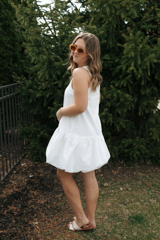 Mini Bubble Hem Dress, White