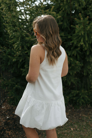 Mini Bubble Hem Dress, White