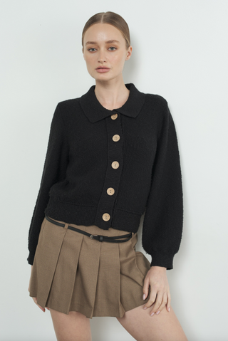 Collared Button Cardigan, Black *final sale