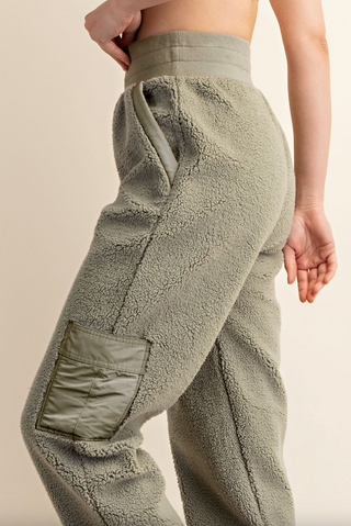Micro Sherpa Pants, Sage *final sale