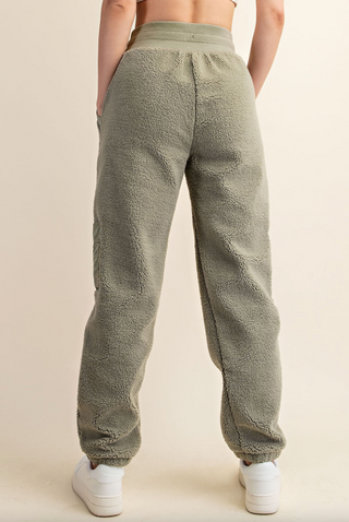 Micro Sherpa Pants, Sage *final sale