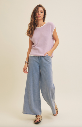 Contrast Sweater Vest, Lavender *final sale