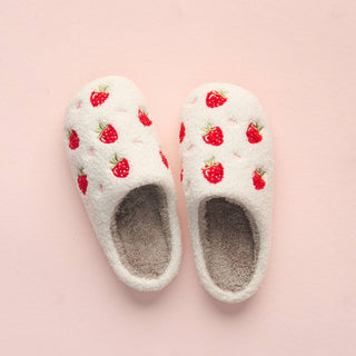 Fuzzy Slippers - Strawberries *final sale