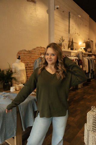 All Around V - Neck Sweater, Fern *final sale - The Red Thread Boutique