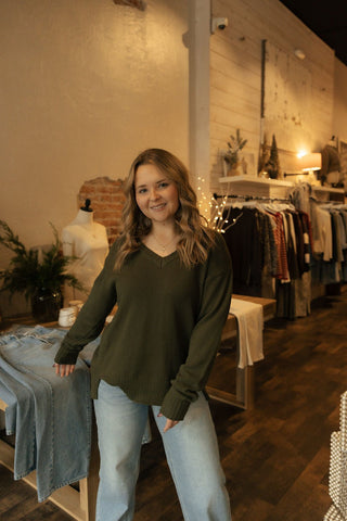 All Around V - Neck Sweater, Fern *final sale - The Red Thread Boutique