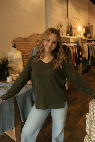 All Around V - Neck Sweater, Fern *final sale - The Red Thread Boutique