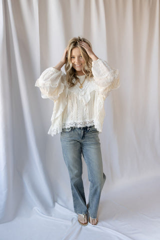 Amber Ruffle Lace Top, Natural - The Red Thread Boutique
