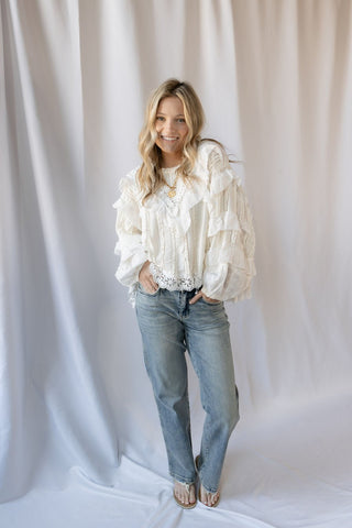Amber Ruffle Lace Top, Natural - The Red Thread Boutique