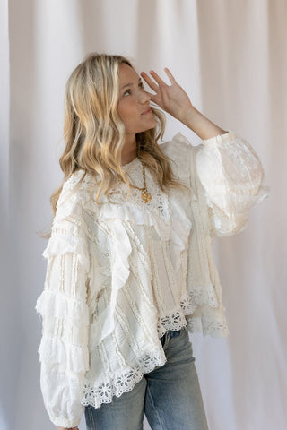 Amber Ruffle Lace Top, Natural - The Red Thread Boutique