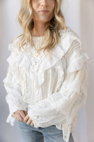 Amber Ruffle Lace Top, Natural - The Red Thread Boutique