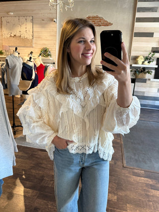 Amber Ruffle Lace Top, Natural - The Red Thread Boutique