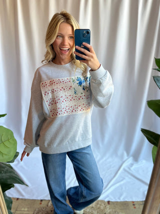 American Bloom Crew Sweatshirt, Gray - The Red Thread Boutique