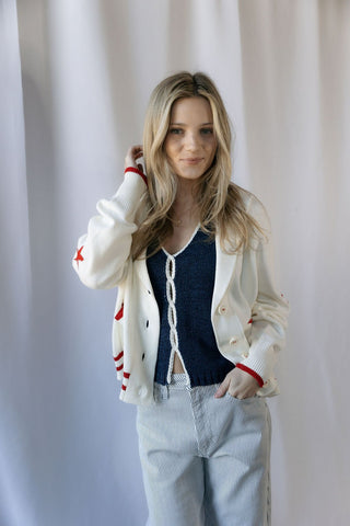 Americana Bow Sweater Cardigan - The Red Thread Boutique