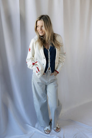 Americana Bow Sweater Cardigan - The Red Thread Boutique