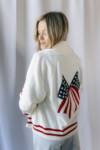 Americana Bow Sweater Cardigan - The Red Thread Boutique