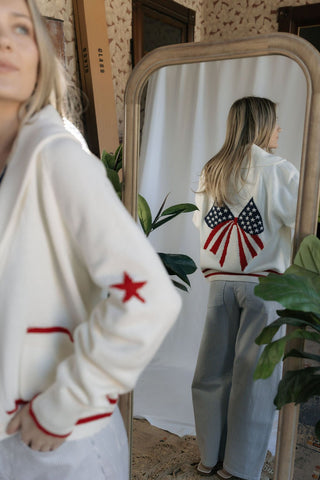 Americana Bow Sweater Cardigan - The Red Thread Boutique