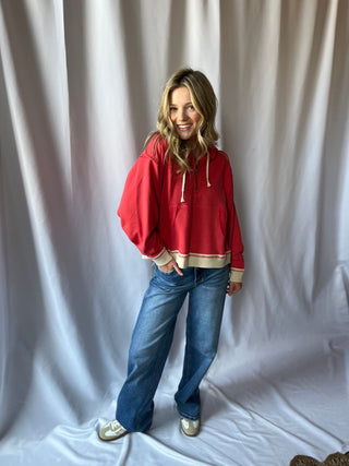 Anchor Point Quarter Zip Hoodie, Red - The Red Thread Boutique
