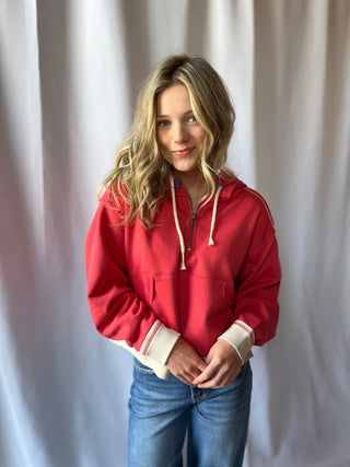 Anchor Point Quarter Zip Hoodie, Red - The Red Thread Boutique