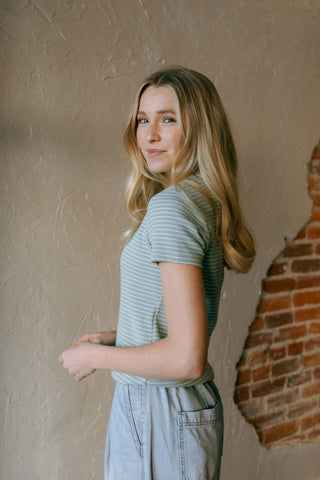 Annie Tee, Teal Cream - The Red Thread Boutique