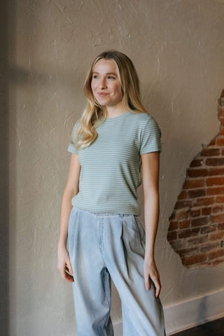 Annie Tee, Teal Cream - The Red Thread Boutique