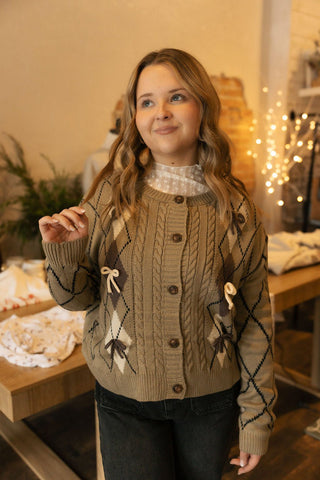 Argyle Bow Detail Knit Cardigan *final sale - The Red Thread Boutique