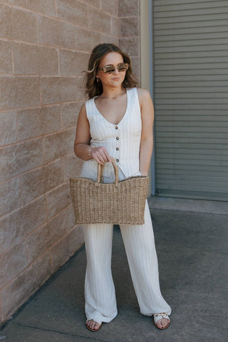 Belfort Pinstripe Vest, Flax by Z Supply *final sale - The Red Thread Boutique