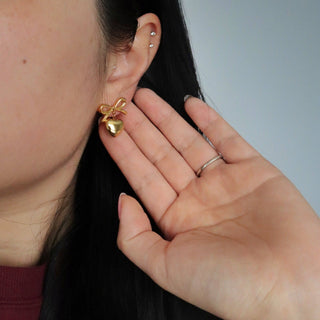 Bow Heart Earrings | Dangle Earrings - The Red Thread Boutique