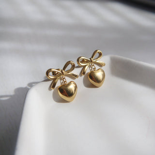 Bow Heart Earrings | Dangle Earrings - The Red Thread Boutique