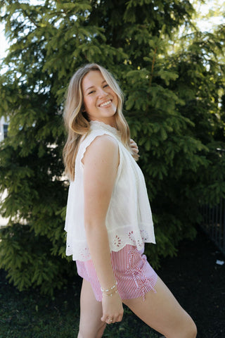 Bow Striped Shorts, Red - The Red Thread Boutique