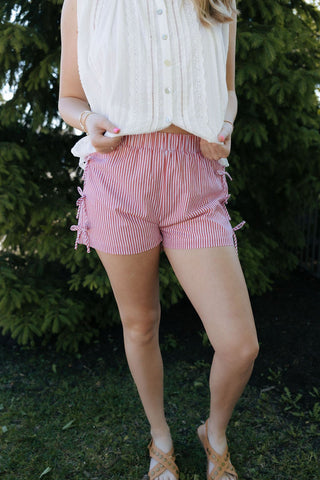 Bow Striped Shorts, Red - The Red Thread Boutique