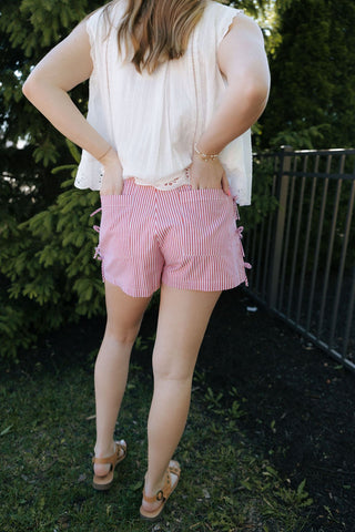 Bow Striped Shorts, Red - The Red Thread Boutique