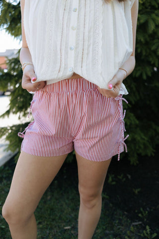 Bow Striped Shorts, Red - The Red Thread Boutique