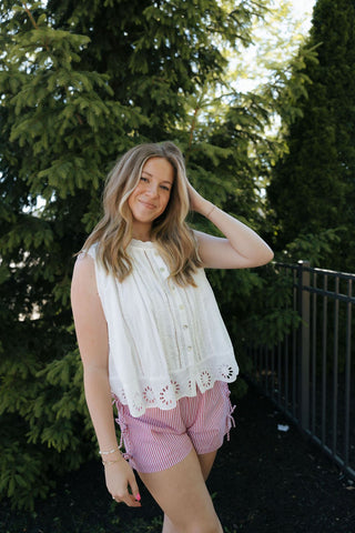 Bow Striped Shorts, Red - The Red Thread Boutique