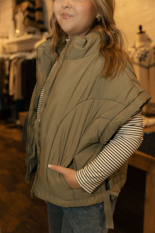 Bria Puffer Vest, Olive - The Red Thread Boutique