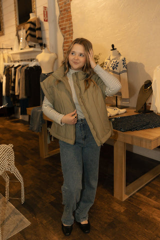 Bria Puffer Vest, Olive - The Red Thread Boutique