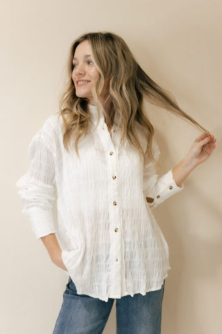 Calla Crinkle Button Up, White - The Red Thread Boutique