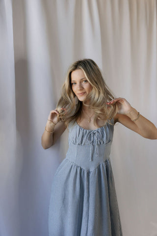 Capri Stripe Dress, Navy - The Red Thread Boutique