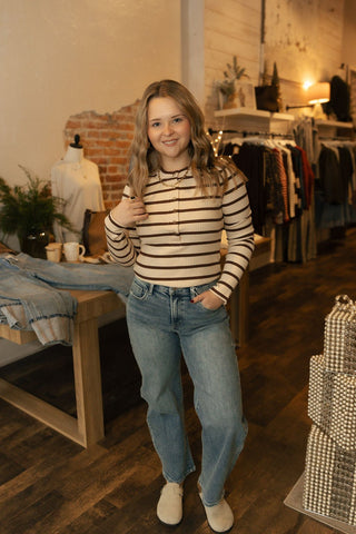 Carina Top, Cream Brown Stripe *final sale* - The Red Thread Boutique