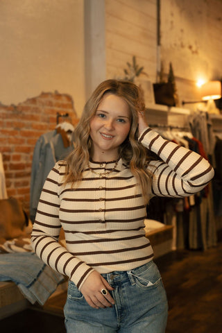 Carina Top, Cream Brown Stripe *final sale* - The Red Thread Boutique