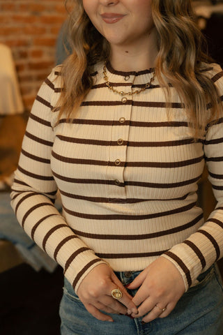 Carina Top, Cream Brown Stripe *final sale* - The Red Thread Boutique