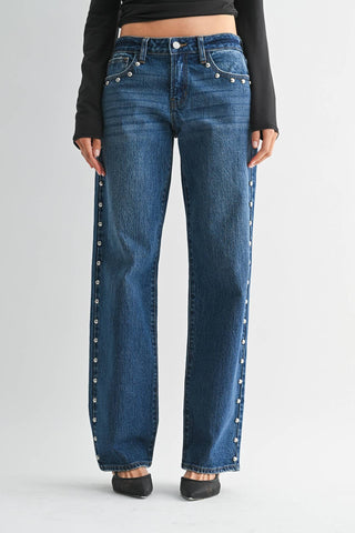 Low Rise Studded Baggy Jean - The Red Thread Boutique