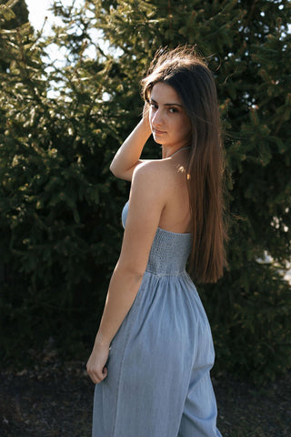 Chambray Halter Jumpsuit *final sale - The Red Thread Boutique