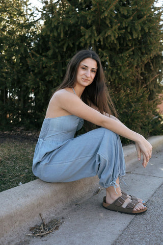 Chambray Halter Jumpsuit *final sale - The Red Thread Boutique