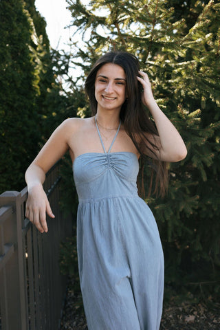 Chambray Halter Jumpsuit *final sale - The Red Thread Boutique