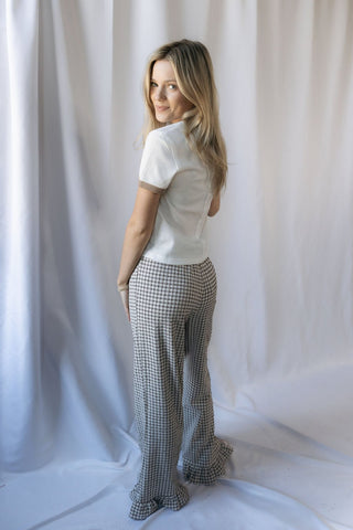 Check Mate Ruffle Pants, Brown - The Red Thread Boutique