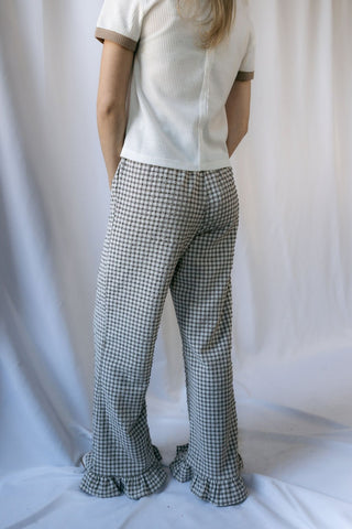 Check Mate Ruffle Pants, Brown - The Red Thread Boutique