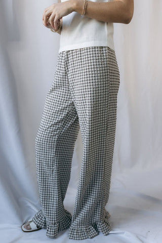 Check Mate Ruffle Pants, Brown - The Red Thread Boutique