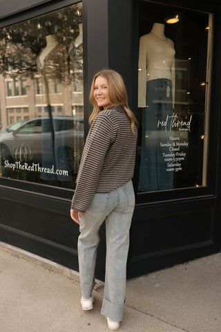 Collared Stripe Top, Brown - The Red Thread Boutique