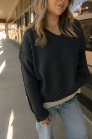 Color Combo Sweater, Navy *final sale* - The Red Thread Boutique