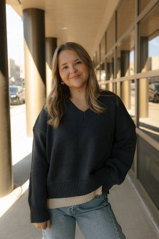 Color Combo Sweater, Navy *final sale* - The Red Thread Boutique